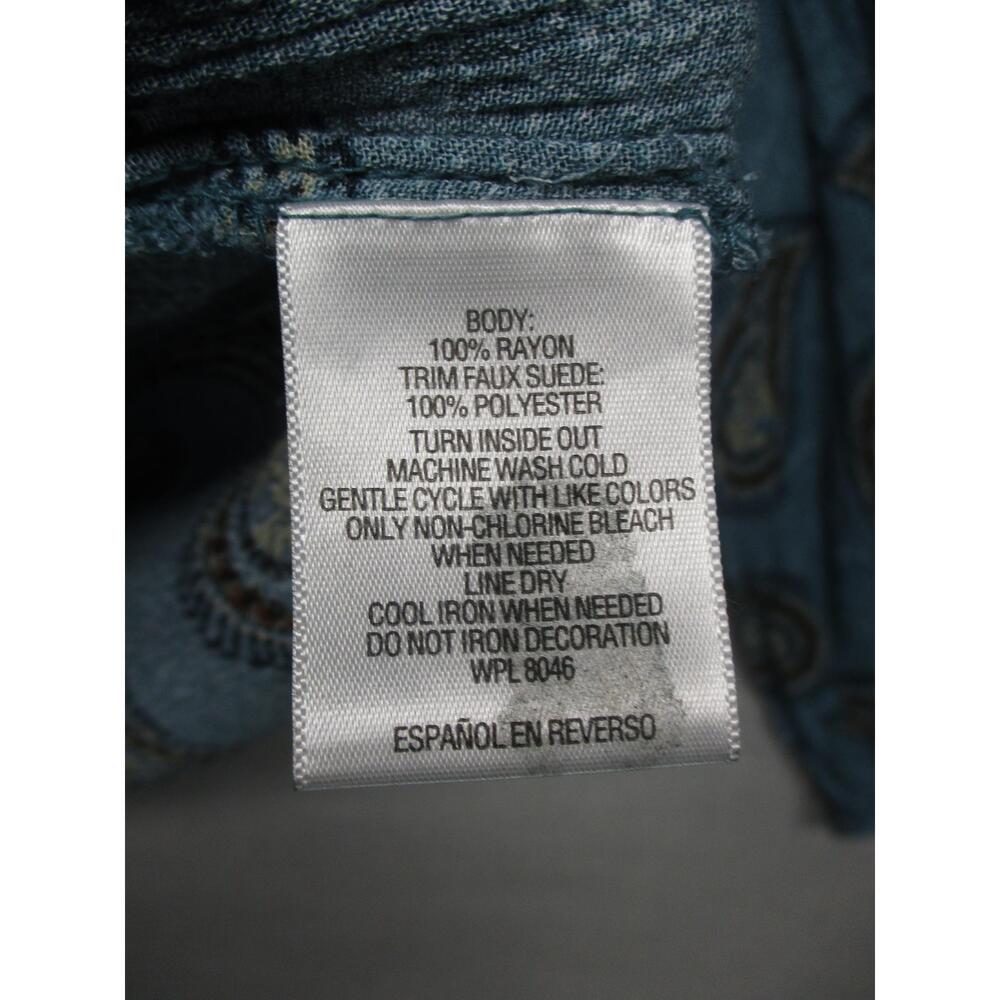 Style & Co Tunic Blue Paisley Bohemian Studded Tassel Peasant Blouse Size L - Picture 5 of 9